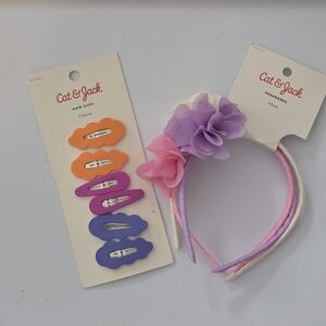 Cat & Jack Pink & Purple Flower Headband with Colorful Hair Clips